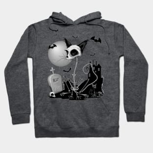 Cat Zombie Creepy Skeleton on Halloween Scenery Hoodie